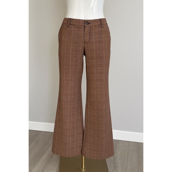 Y2K Brown Plaid Low Rise Flare Pants - GLO Jeans Junior Size 9 - Picture 1 of 8